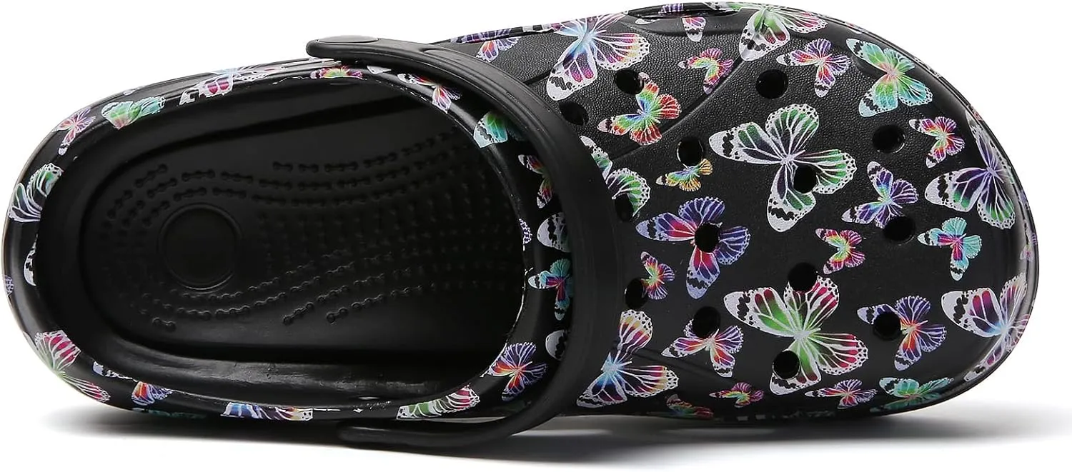 Platform Graphic Clogs for Women: Summer Garden Shoes - Slip On Beach Sandals - Outdoor Water Slippers with Removable Insole