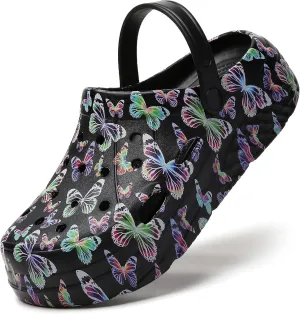 Platform Graphic Clogs for Women: Summer Garden Shoes - Slip On Beach Sandals - Outdoor Water Slippers with Removable Insole