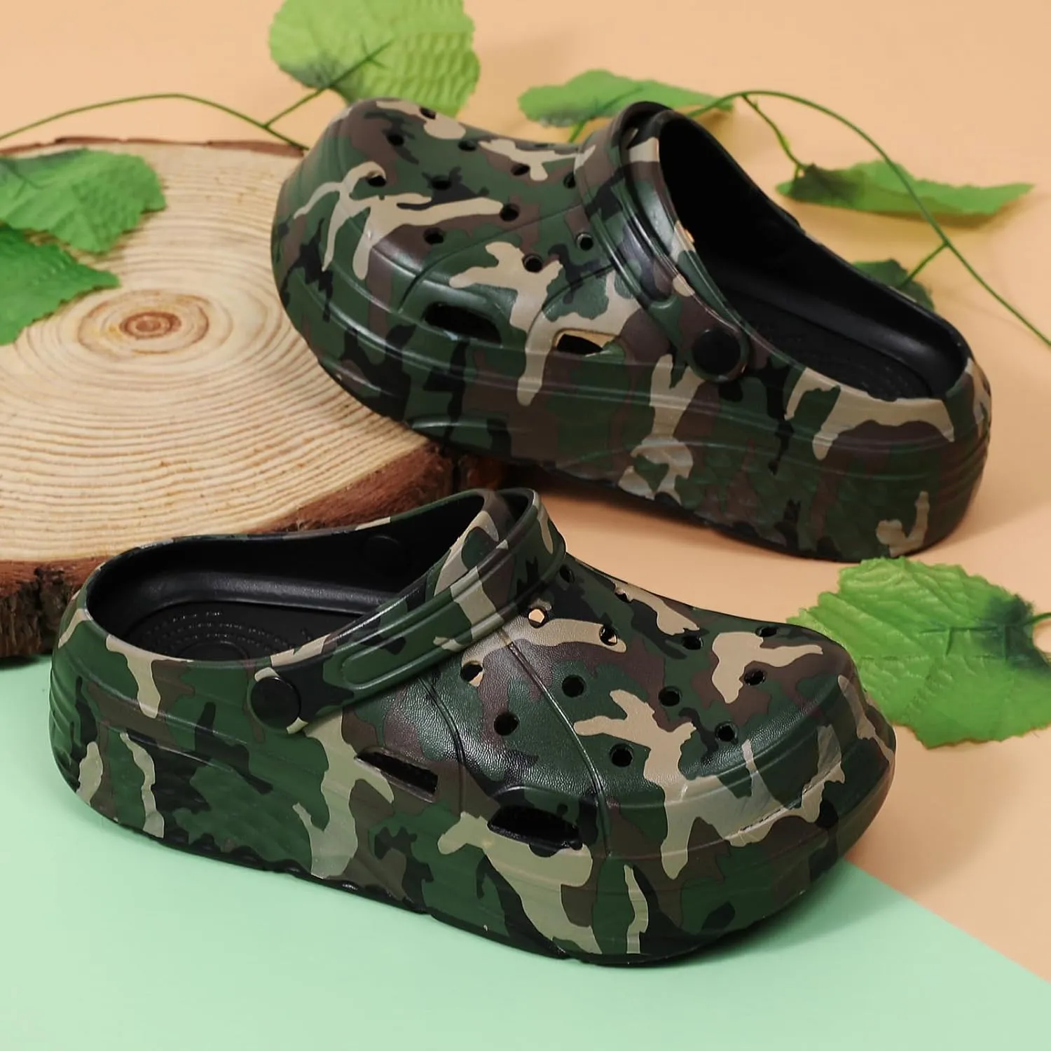 Platform Graphic Clogs for Women: Summer Garden Shoes - Slip On Beach Sandals - Outdoor Water Slippers with Removable Insole