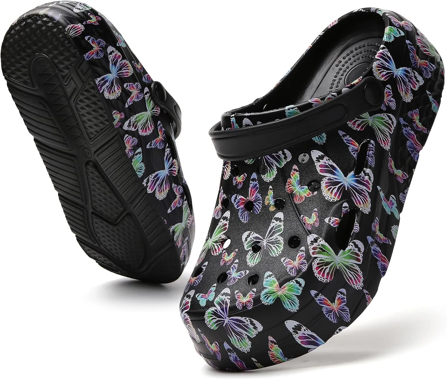 Platform Graphic Clogs for Women: Summer Garden Shoes - Slip On Beach Sandals - Outdoor Water Slippers with Removable Insole