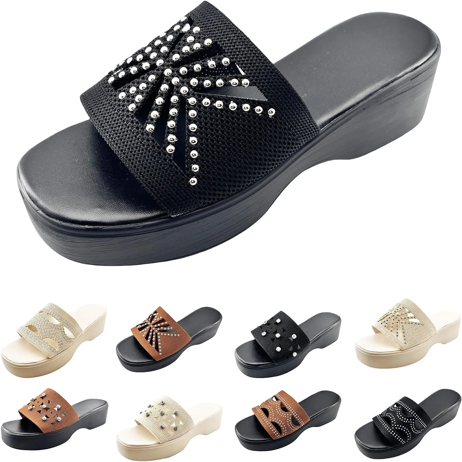 Platform Sandals Women Fasciitis Arch Support Cushion Slippers Comfortable Slip-On Open Toe Summer Sandals Casual Walking Slippers