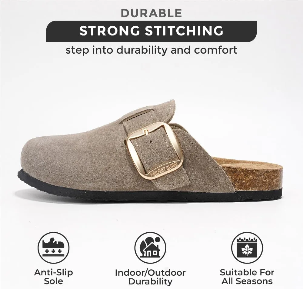 Project Cloud Genuine Leather Clogs for Women Shoes - Memory Foam Insole, Non-Slip & Natural Cork Footbed Womens Clogs and Mules 2025 (Manchester)