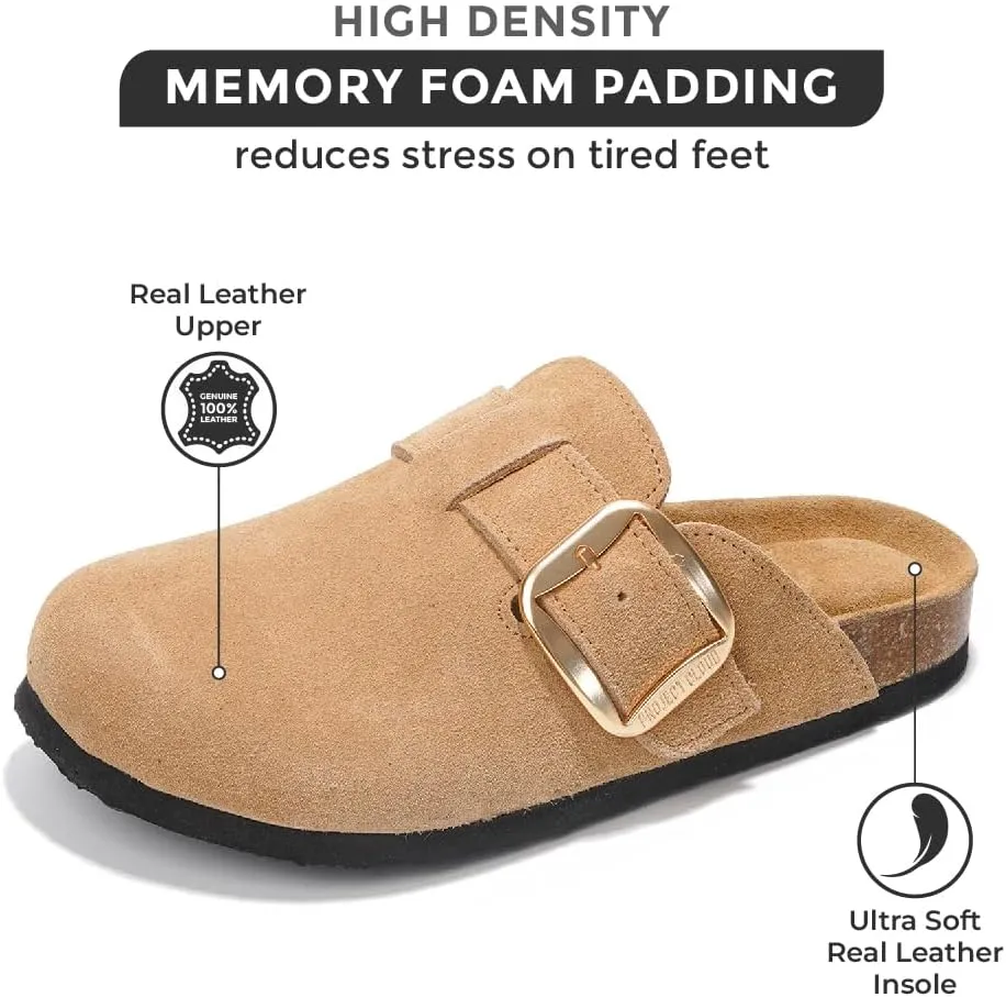 Project Cloud Genuine Leather Clogs for Women Shoes - Memory Foam Insole, Non-Slip & Natural Cork Footbed Womens Clogs and Mules 2025 (Manchester)