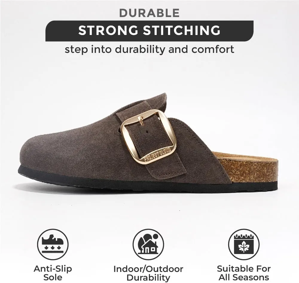 Project Cloud Genuine Leather Clogs for Women Shoes - Memory Foam Insole, Non-Slip & Natural Cork Footbed Womens Clogs and Mules 2025 (Manchester)