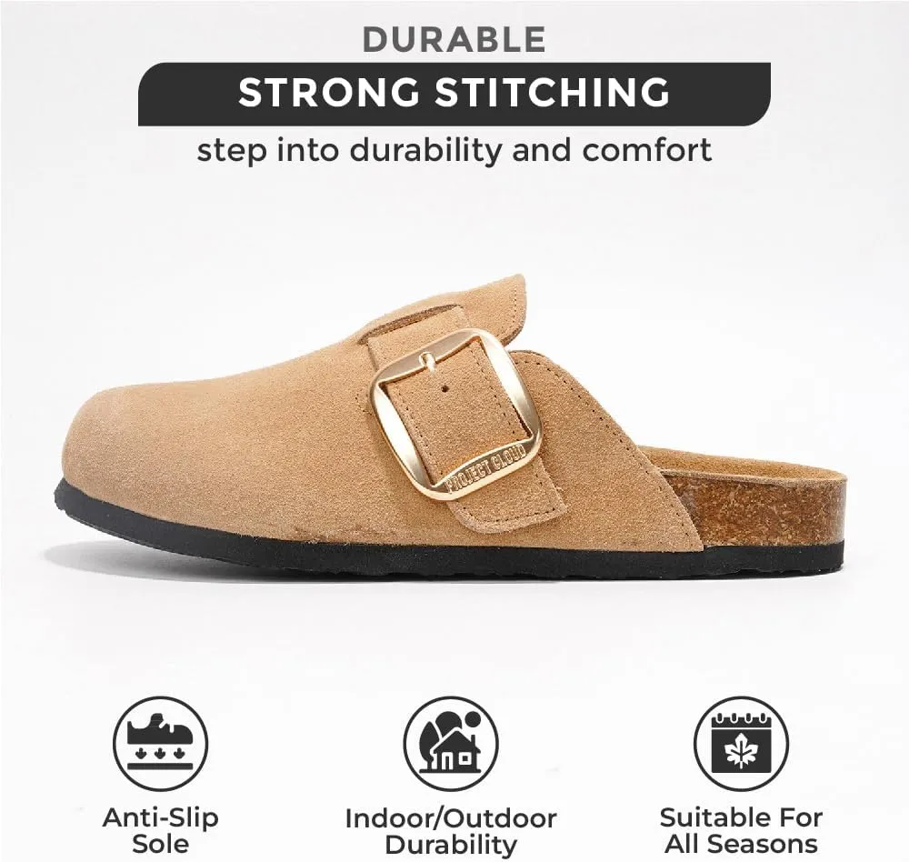Project Cloud Genuine Leather Clogs for Women Shoes - Memory Foam Insole, Non-Slip & Natural Cork Footbed Womens Clogs and Mules 2025 (Manchester)
