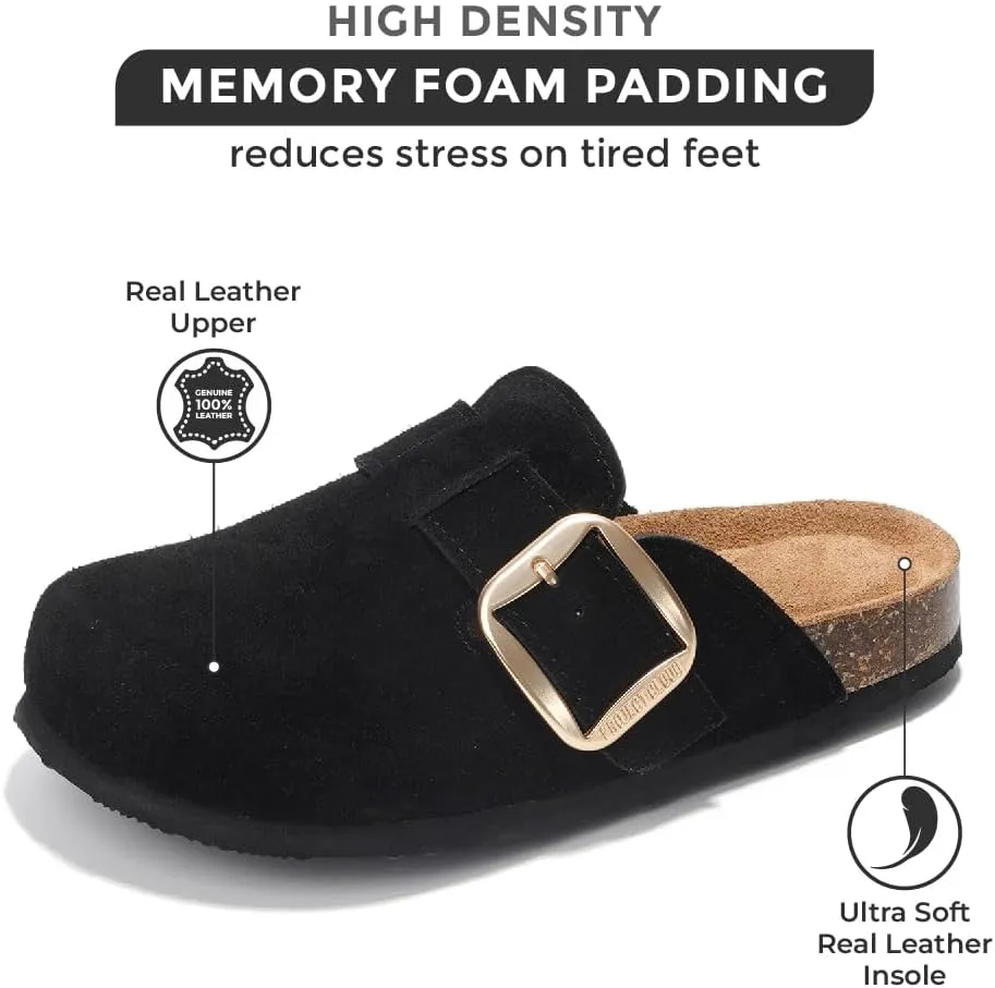 Project Cloud Genuine Leather Clogs for Women Shoes - Memory Foam Insole, Non-Slip & Natural Cork Footbed Womens Clogs and Mules 2025 (Manchester)