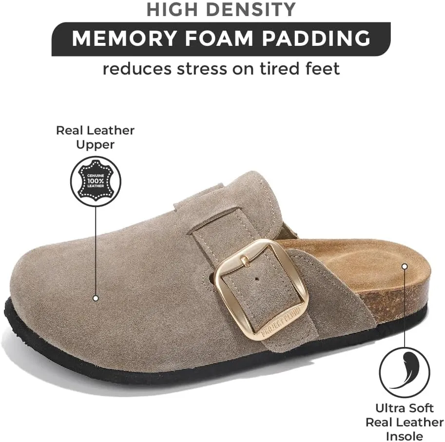 Project Cloud Genuine Leather Clogs for Women Shoes - Memory Foam Insole, Non-Slip & Natural Cork Footbed Womens Clogs and Mules 2025 (Manchester)