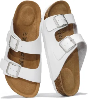 Project Cloud Genuine Leather Flat Sandals Beach Essentials Womens Sandals Memory Foam Vacation Essentials Slides for Women Footwear (Venita)
