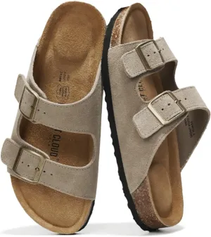 Project Cloud Genuine Leather Flat Sandals Beach Essentials Womens Sandals Memory Foam Vacation Essentials Slides for Women Footwear (Venita)