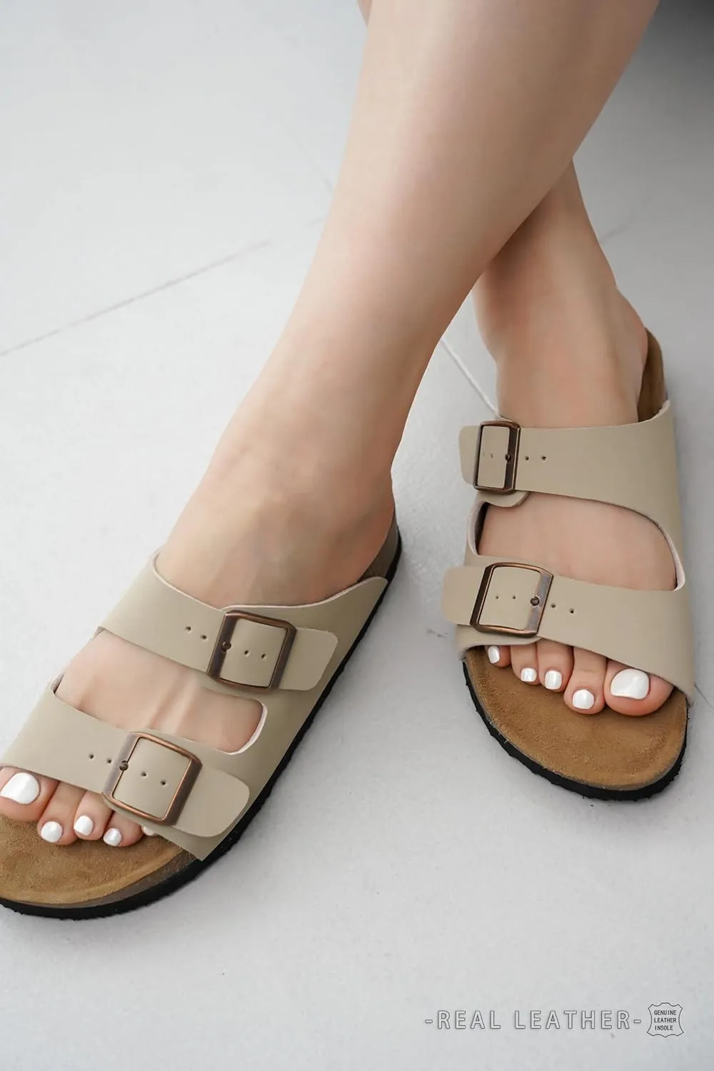Project Cloud Genuine Leather Flat Sandals Women Beach Essentials Womens Sandals Memory Foam Vacation Essentials Slides for Women Footwear (Venita)