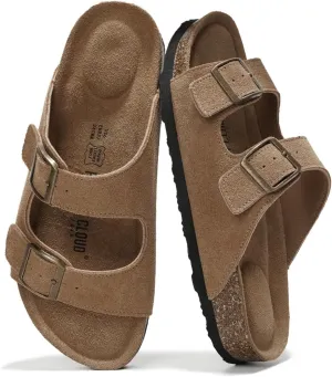 Project Cloud Genuine Leather Flat Sandals Women Beach Essentials Womens Sandals Memory Foam Vacation Essentials Slides for Women Footwear (Venita)