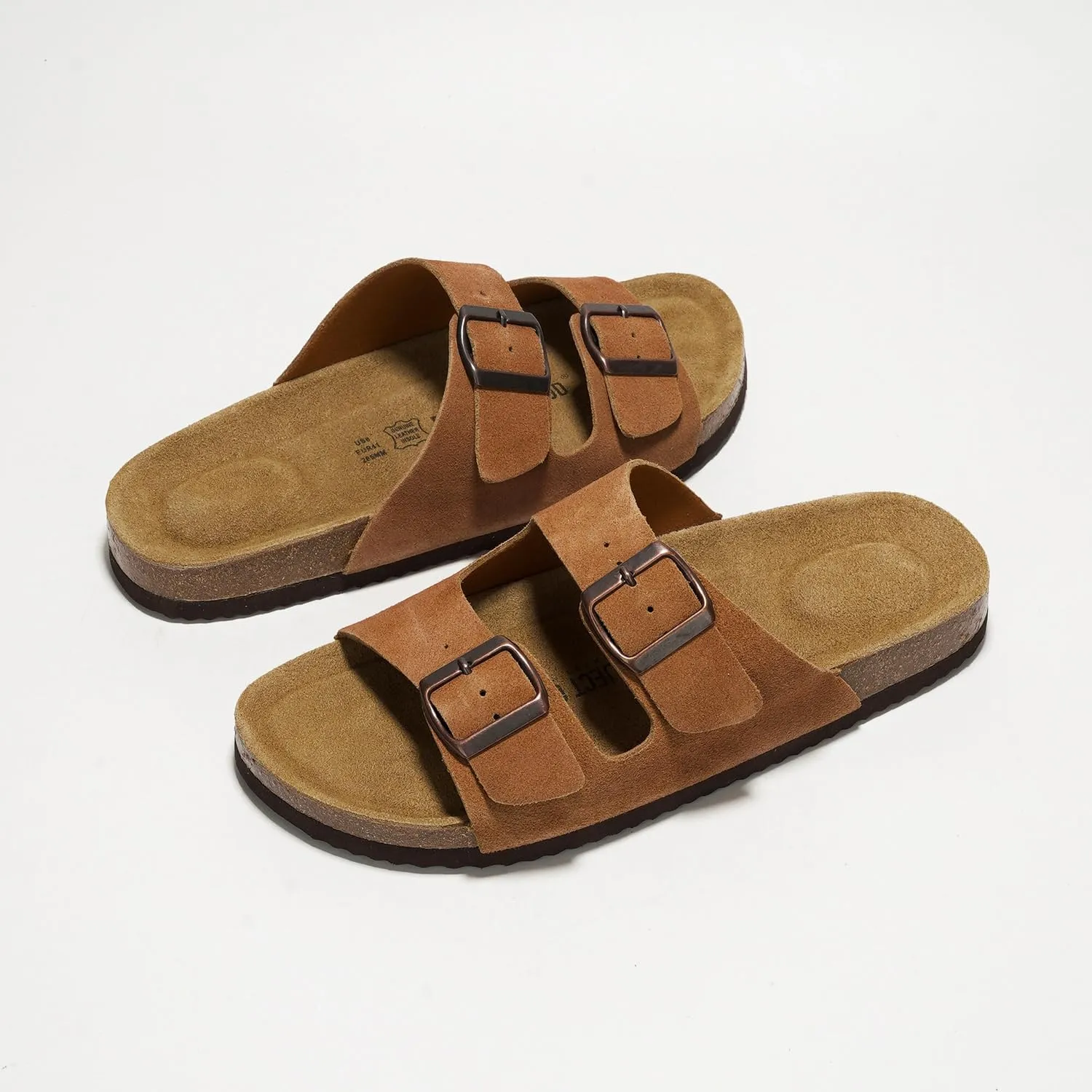 Project Cloud Genuine Leather Mens Sandals with Memory Foam Natural Cork Footbed Slides for Men Footwear - Non-Slip Double-Strap Buckle Summer Sandals (Arizona)