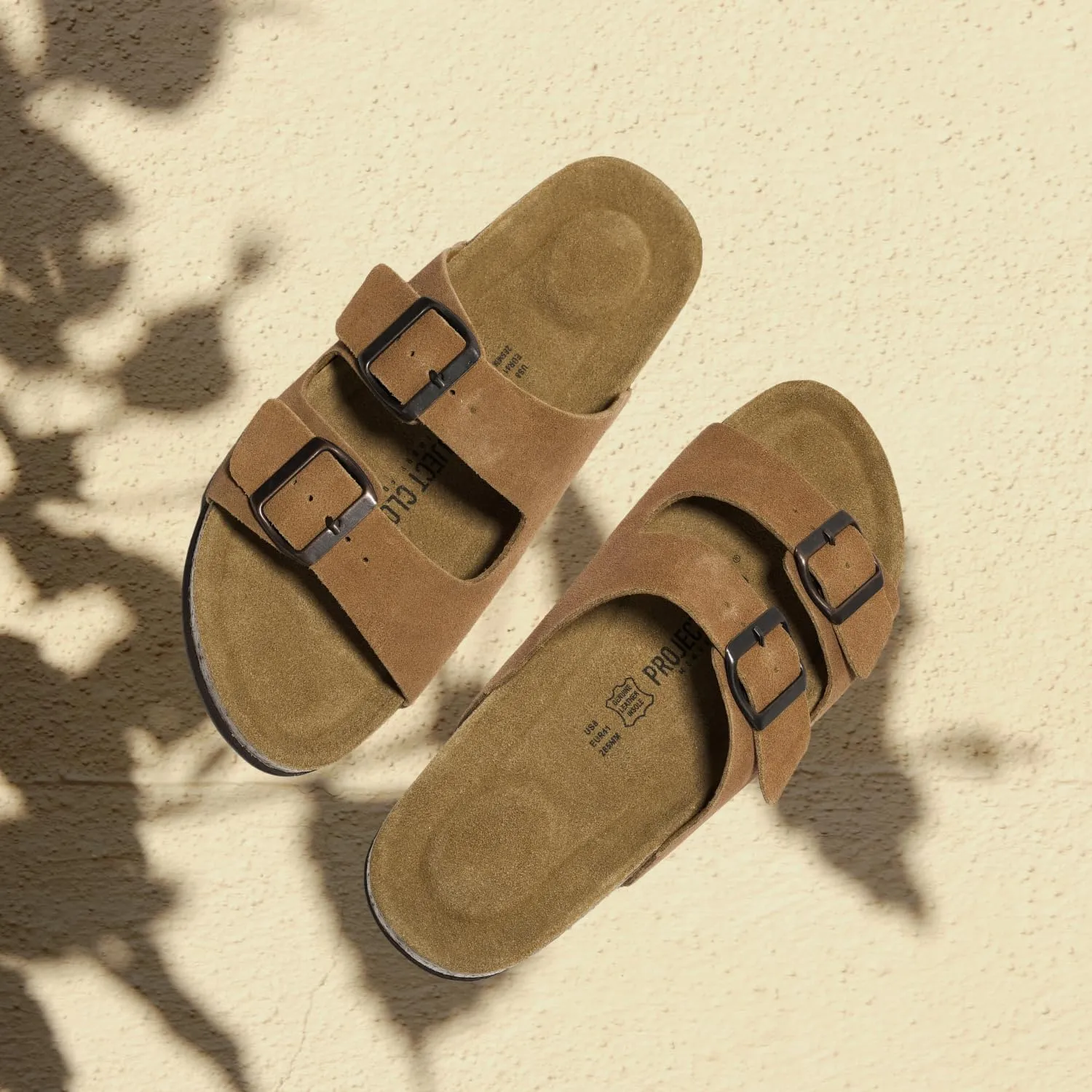 Project Cloud Genuine Leather Mens Sandals with Memory Foam Natural Cork Footbed Slides for Men Footwear - Non-Slip Double-Strap Buckle Summer Sandals (Arizona)
