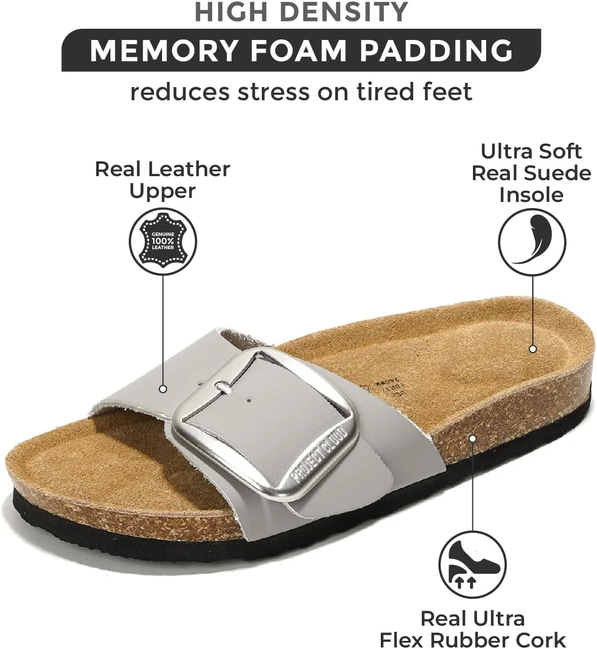 Project Cloud Genuine Leather Sandals Women Dressy Summer Beach Essentials - Flip Flops & Slides with Memory Foam Insole Womens Sandals Comfortable Footwear