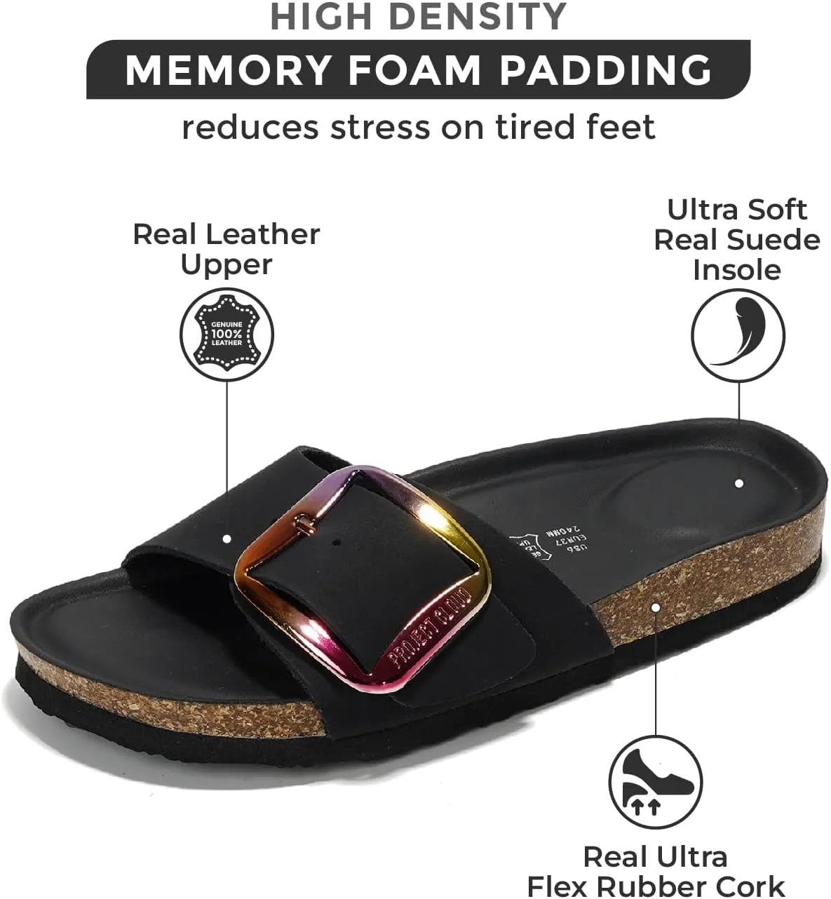 Project Cloud Genuine Leather Sandals Women Dressy Summer Beach Essentials - Flip Flops & Slides with Memory Foam Insole Womens Sandals Comfortable Footwear