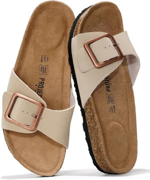 Project Cloud Genuine Leather Sandals Women Dressy Summer Beach Essentials - Flip Flops & Slides with Memory Foam Insole Womens Sandals Comfortable Footwear