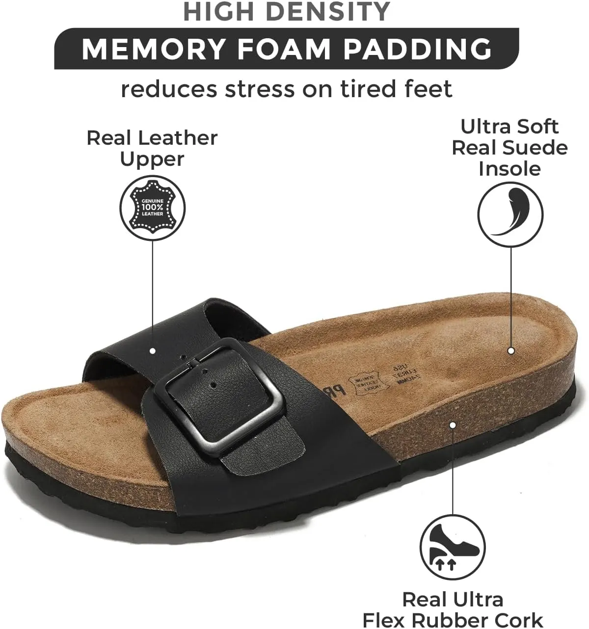 Project Cloud Genuine Leather Sandals Women Dressy Summer Beach Essentials - Flip Flops & Slides with Memory Foam Insole Womens Sandals Comfortable Footwear