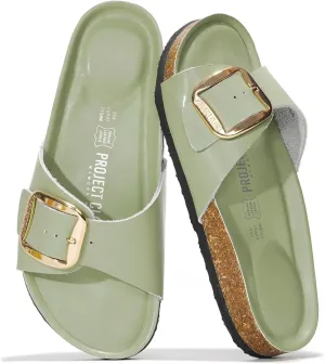 Project Cloud Genuine Leather Sandals Women Dressy Summer Beach Essentials - Flip Flops & Slides with Memory Foam Insole Womens Sandals Comfortable Footwear