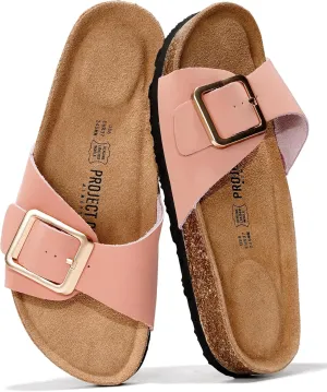Project Cloud Genuine Leather Sandals Women Dressy Summer Beach Essentials - Flip Flops & Slides with Memory Foam Insole Womens Sandals Comfortable Footwear