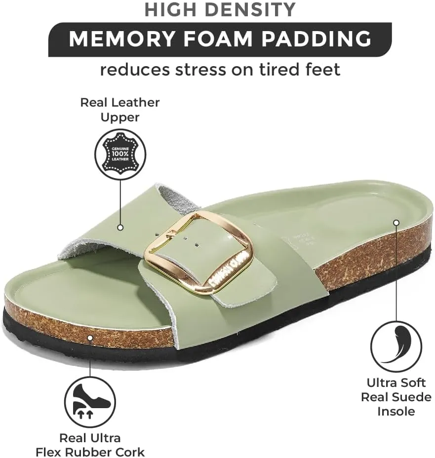 Project Cloud Genuine Leather Sandals Women Dressy Summer Beach Essentials - Flip Flops & Slides with Memory Foam Insole Womens Sandals Comfortable Footwear