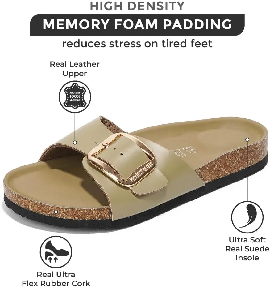 Project Cloud Genuine Leather Sandals Women Dressy Summer Beach Essentials - Flip Flops & Slides with Memory Foam Insole Womens Sandals Comfortable Footwear