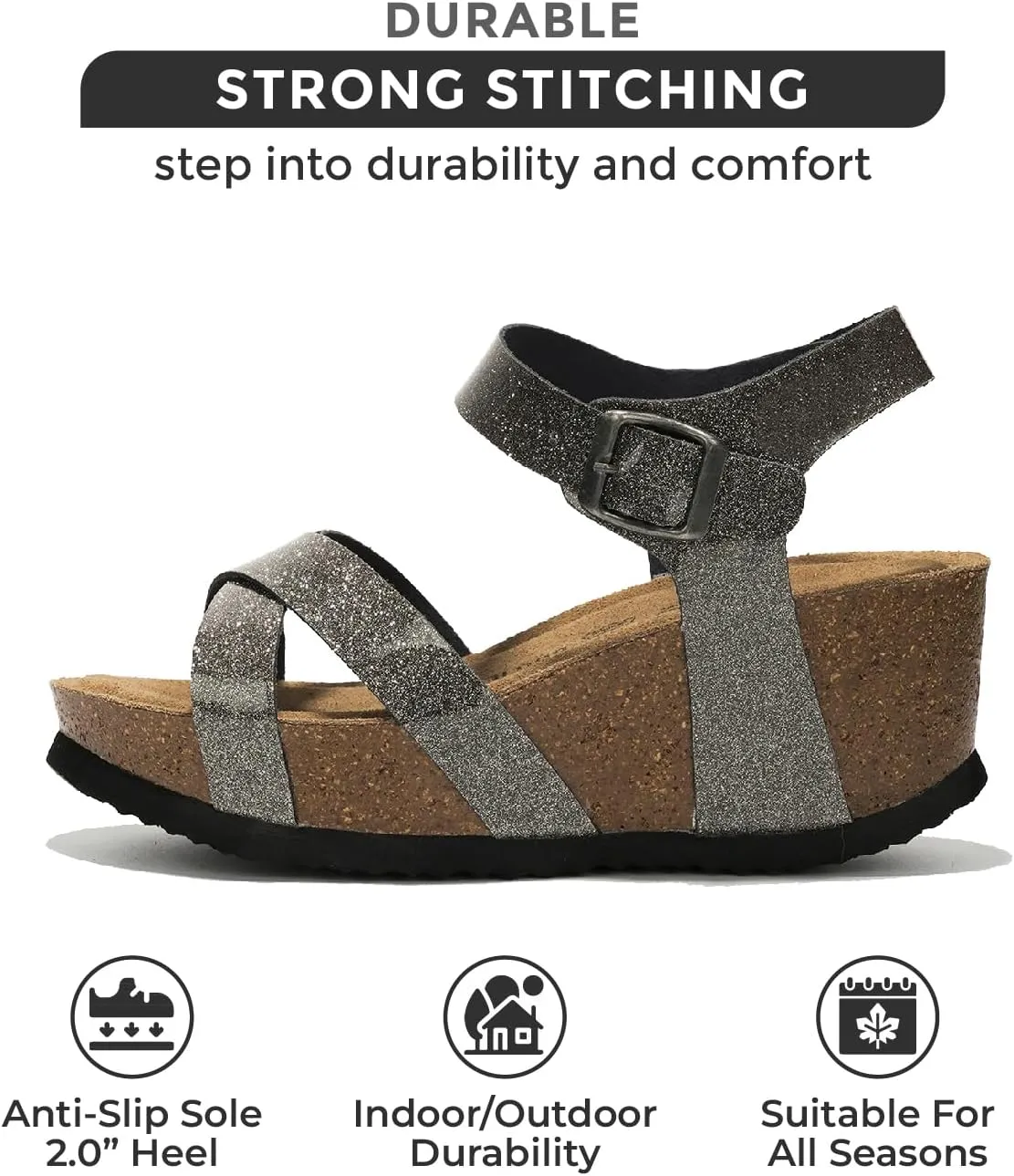 Project Cloud Genuine Leather Wedge Sandals for Women 2025 - Womens Sandals & Wedges with Memory Foam Insole & Cork Footbed - Platform Wedges Women Footwear (Cabana)