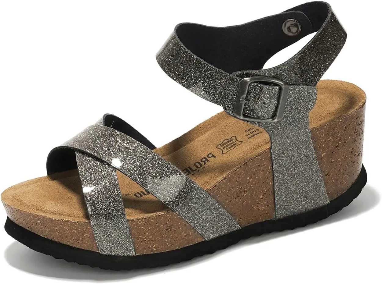 Project Cloud Genuine Leather Wedge Sandals for Women 2025 - Womens Sandals & Wedges with Memory Foam Insole & Cork Footbed - Platform Wedges Women Footwear (Cabana)