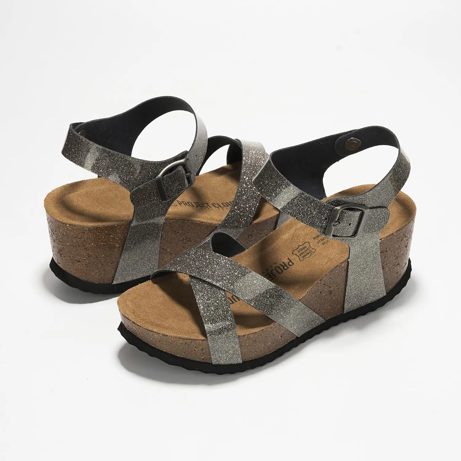 Project Cloud Genuine Leather Wedge Sandals for Women 2025 - Womens Sandals & Wedges with Memory Foam Insole & Cork Footbed - Platform Wedges Women Footwear (Cabana)