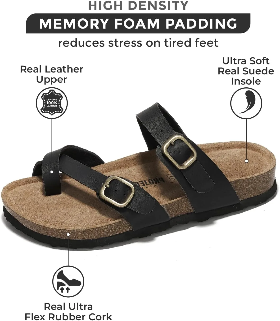 Project Cloud Genuine Leather Womens Sandals - Comfortable Cork Footbed Slides with Memory Foam Beach Essential Summer Sandals For Women 2025 (Lian)