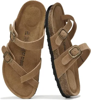 Project Cloud Genuine Leather Womens Sandals - Comfortable Cork Footbed Slides with Memory Foam Beach Essential Summer Sandals For Women 2025 (Lian)
