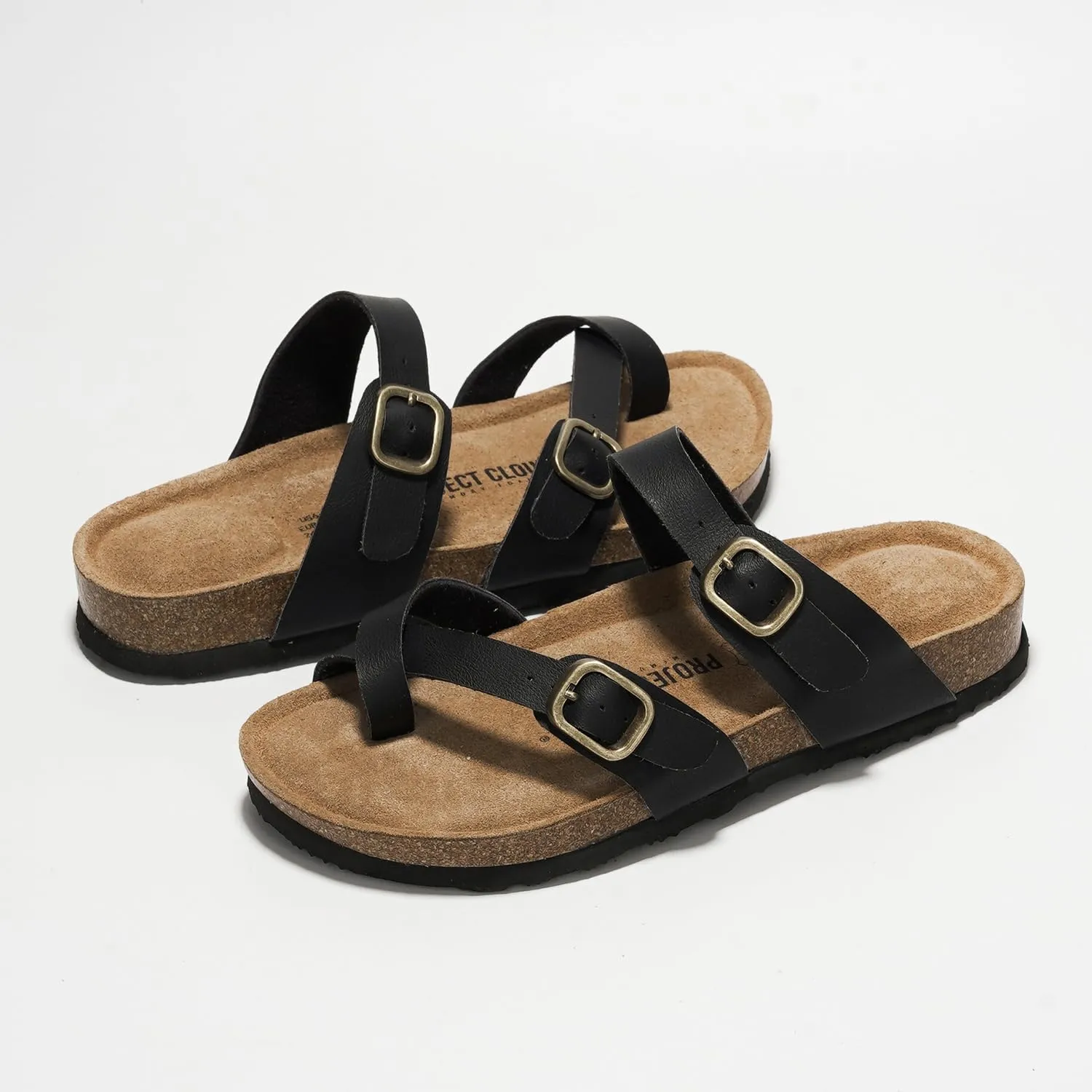 Project Cloud Genuine Leather Womens Sandals - Comfortable Cork Footbed Slides with Memory Foam Beach Essential Summer Sandals For Women 2025 (Lian)