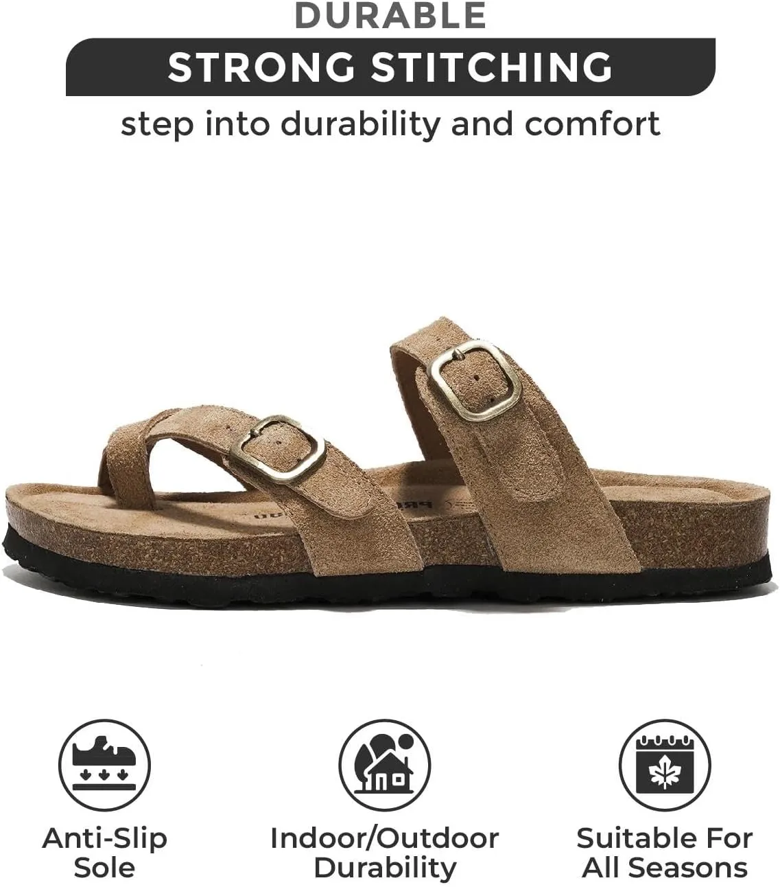Project Cloud Genuine Leather Womens Sandals - Comfortable Cork Footbed Slides with Memory Foam Beach Essential Summer Sandals For Women 2025 (Lian)