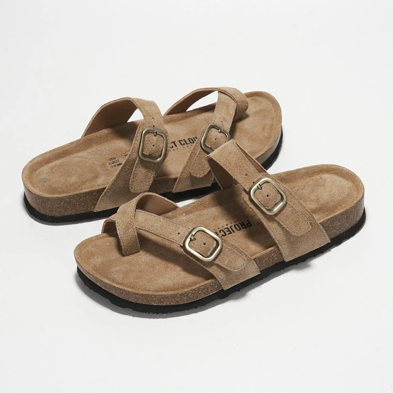 Project Cloud Genuine Leather Womens Sandals - Comfortable Cork Footbed Slides with Memory Foam Beach Essential Summer Sandals For Women 2025 (Lian)