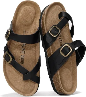 Project Cloud Genuine Leather Womens Sandals - Comfortable Cork Footbed Slides with Memory Foam Beach Essential Summer Sandals For Women 2025 (Lian)