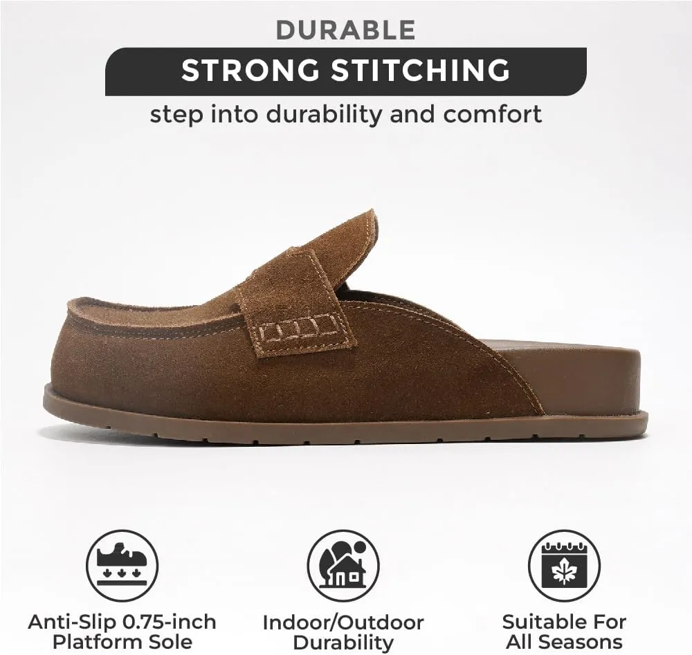 Project Cloud Genuine Suede Womens Clog - Memory Foam Arch Support Non-Slip Sole Mules & Clogs for Women Footwear - Platform Winter Shoes (Foamy)