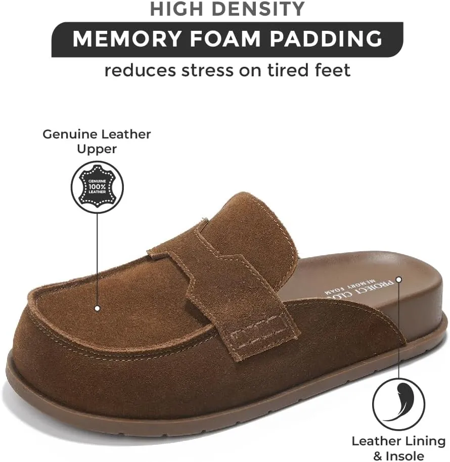 Project Cloud Genuine Suede Womens Clog - Memory Foam Arch Support Non-Slip Sole Mules & Clogs for Women Footwear - Platform Winter Shoes (Foamy)