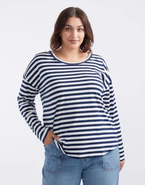 Relaxed Long Sleeve T-Shirt - French Navy/White