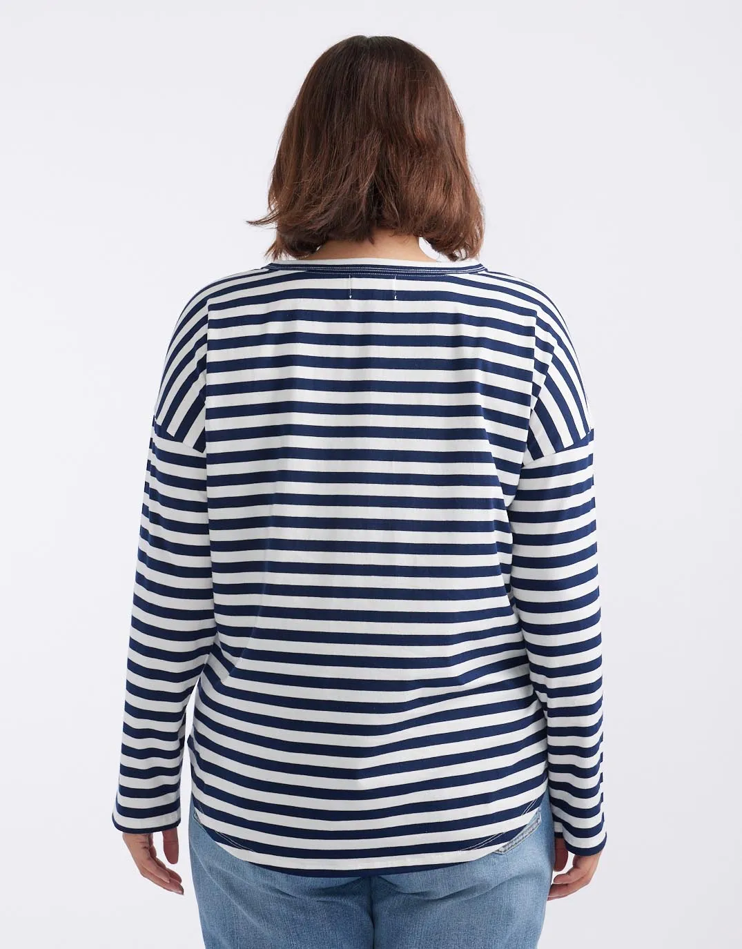 Relaxed Long Sleeve T-Shirt - French Navy/White