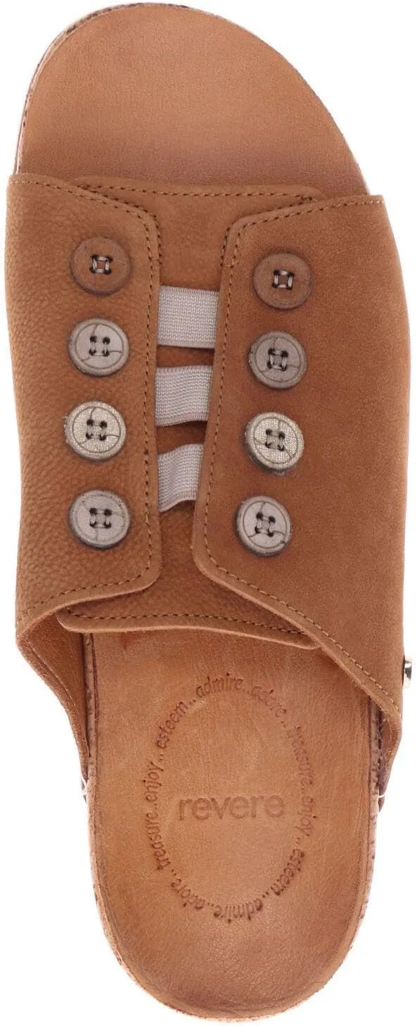 Revere Antalya Women's Slide Sandal - Premium Leather - Adjustable Elastic Detail - Arch Support - Removable Footbed