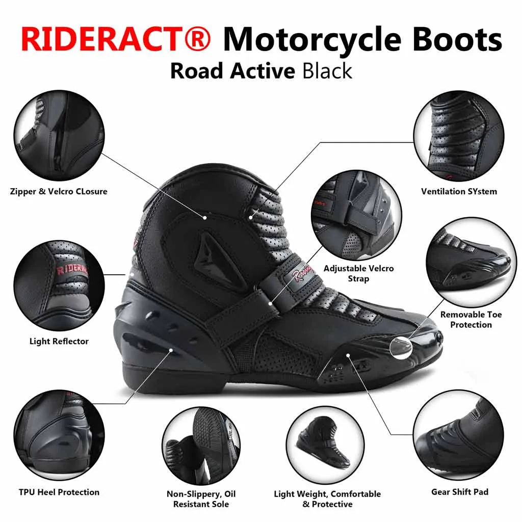 RIDERACT® Men’s Motorcycle Boots Black Road Active