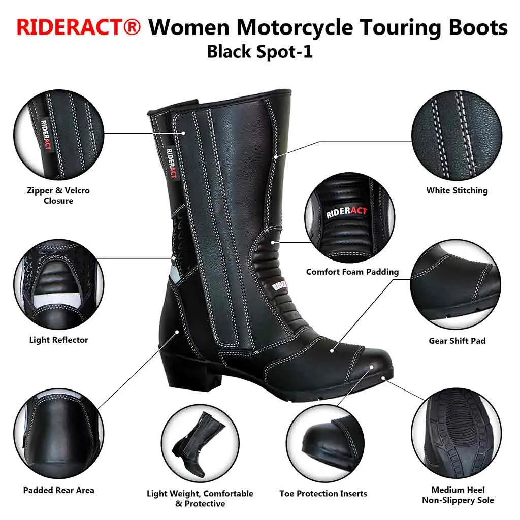 RIDERACT® Women’s Motorcycle Boots Black Spot-1