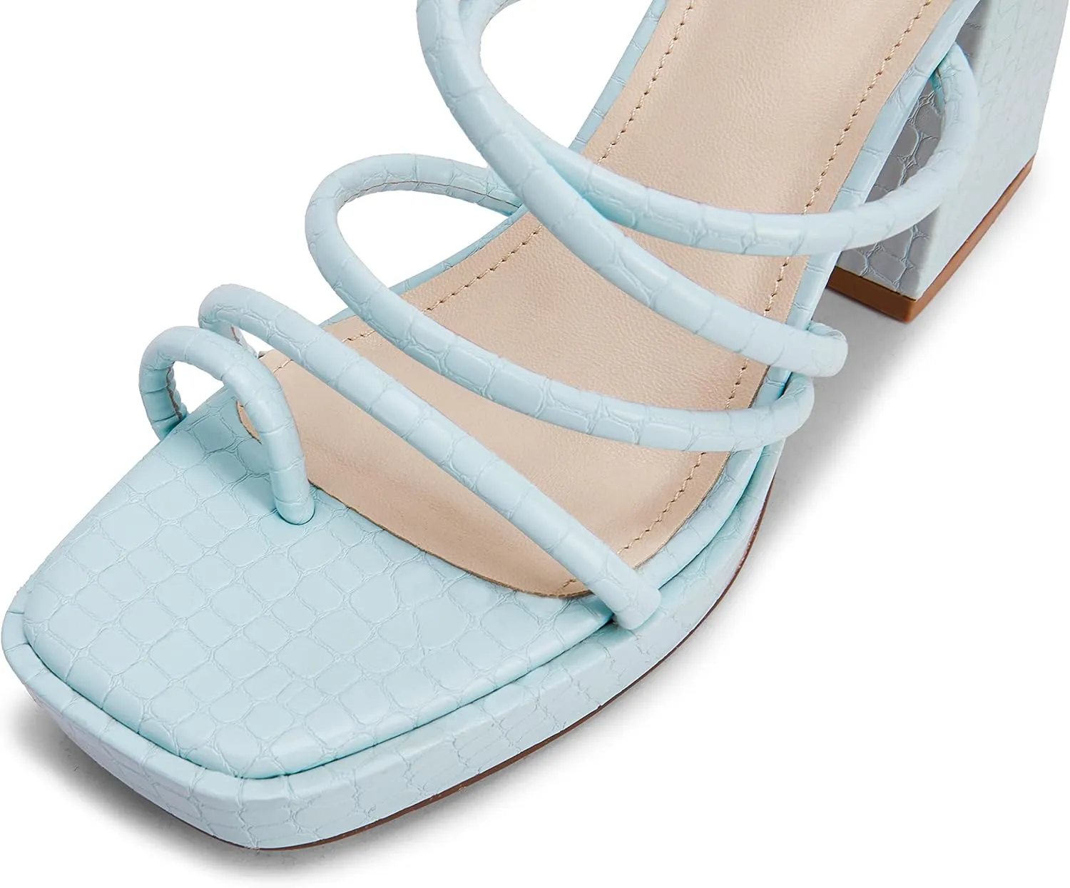 Rilista Women's Chunky Heels Strappy Platform Square Toe Block Heeled Sandals Slip On Mules