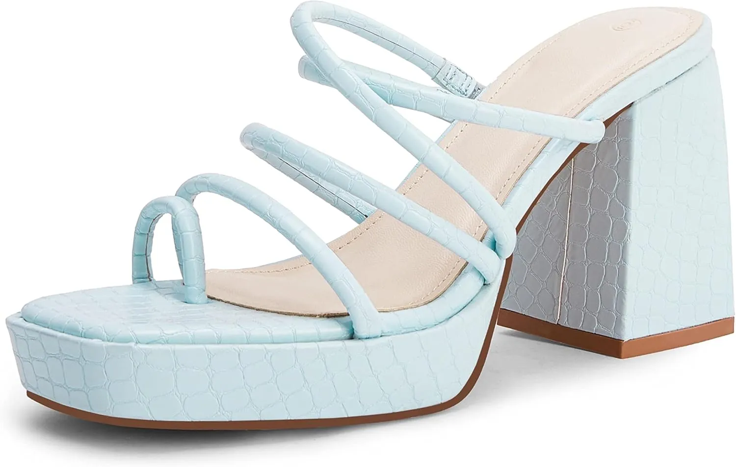 Rilista Women's Chunky Heels Strappy Platform Square Toe Block Heeled Sandals Slip On Mules