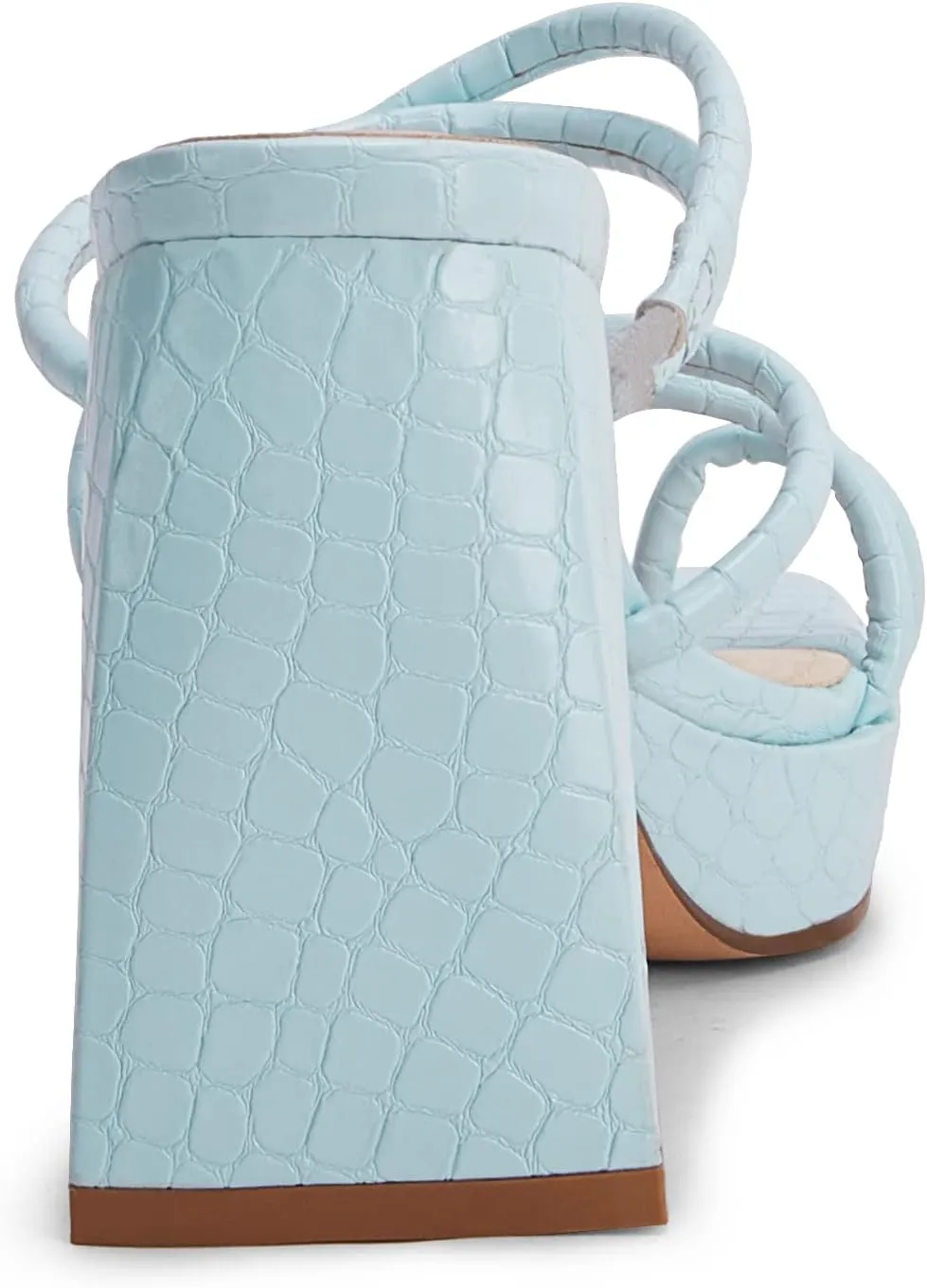 Rilista Women's Chunky Heels Strappy Platform Square Toe Block Heeled Sandals Slip On Mules