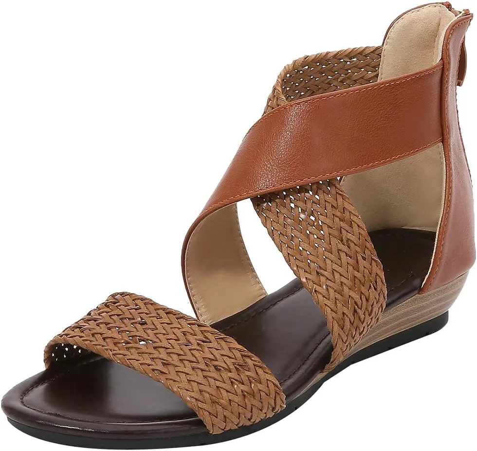 rismart Sandals for Women Open Toe Gladiator Criss Cross-Design Summer Sandals