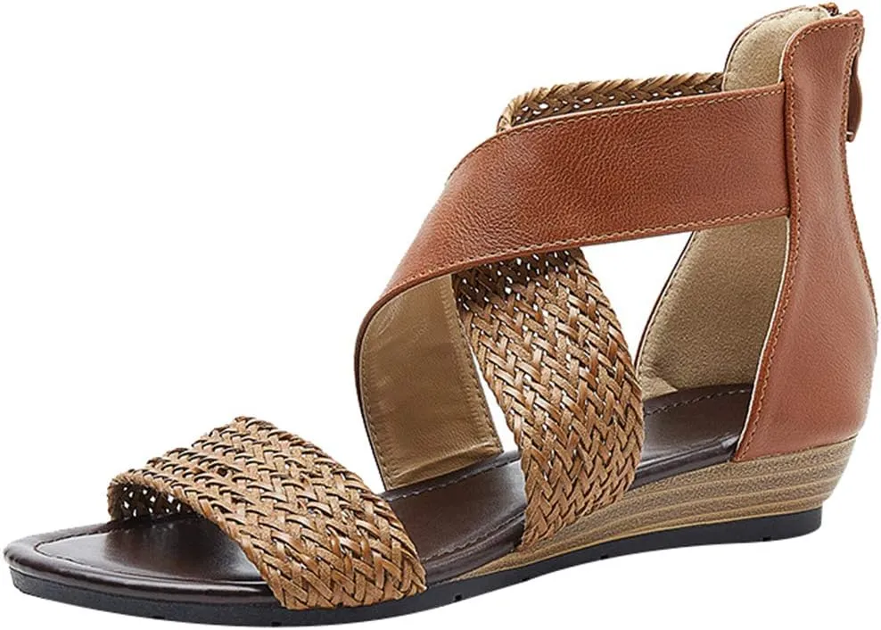 rismart Sandals for Women Open Toe Gladiator Criss Cross-Design Summer Sandals