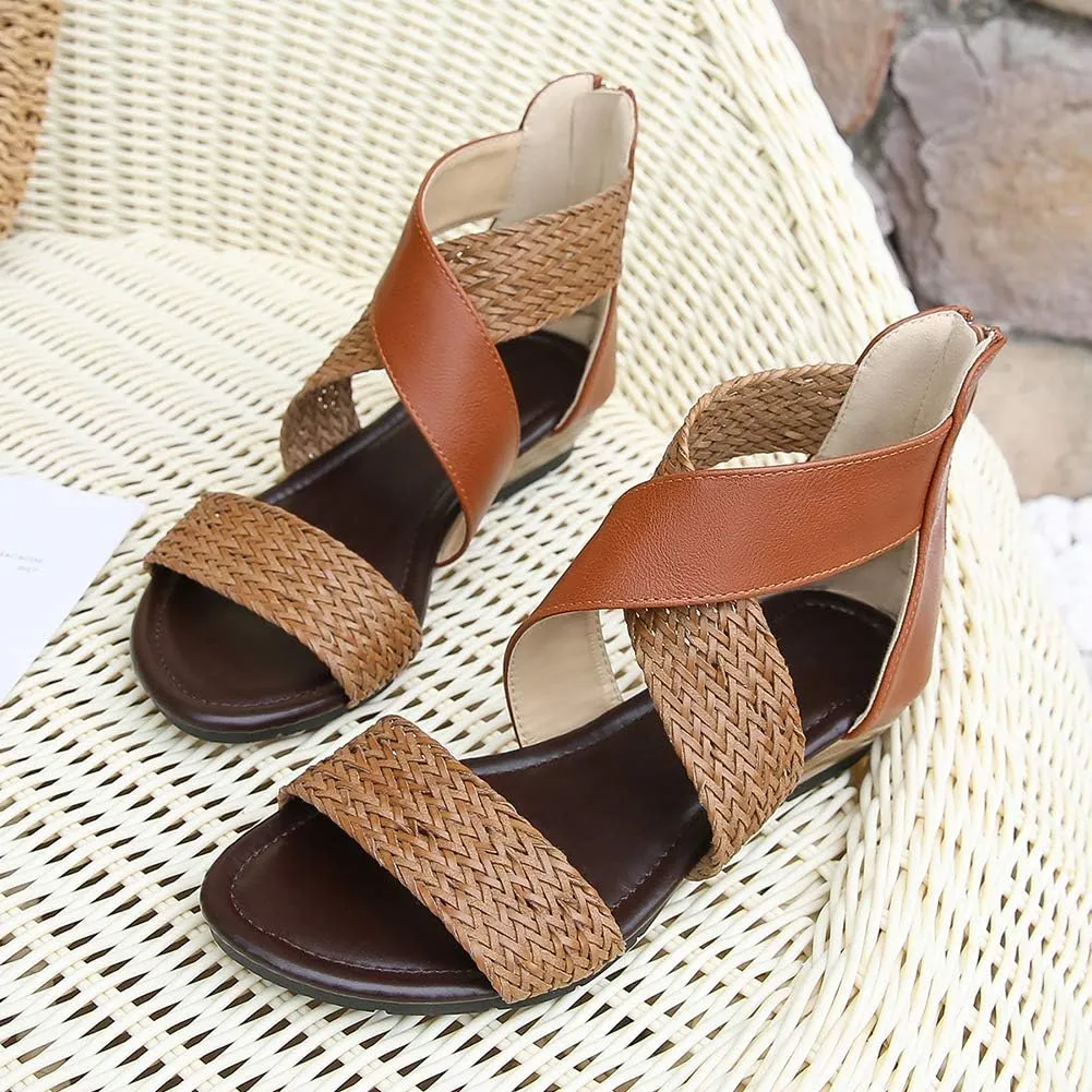 rismart Sandals for Women Open Toe Gladiator Criss Cross-Design Summer Sandals
