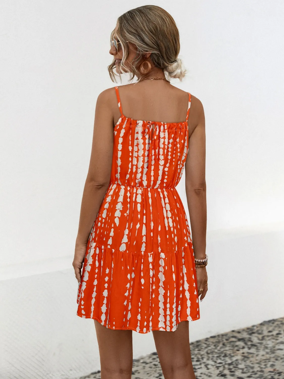 Ruffle Hem Printed Mini Dress Cobalt Blue And Red Orange