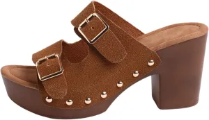 Sandals for Women 2025 Chunky Platform Mules Sandals Slip on Block Heels Square Toe High Heeled Dress Shoes