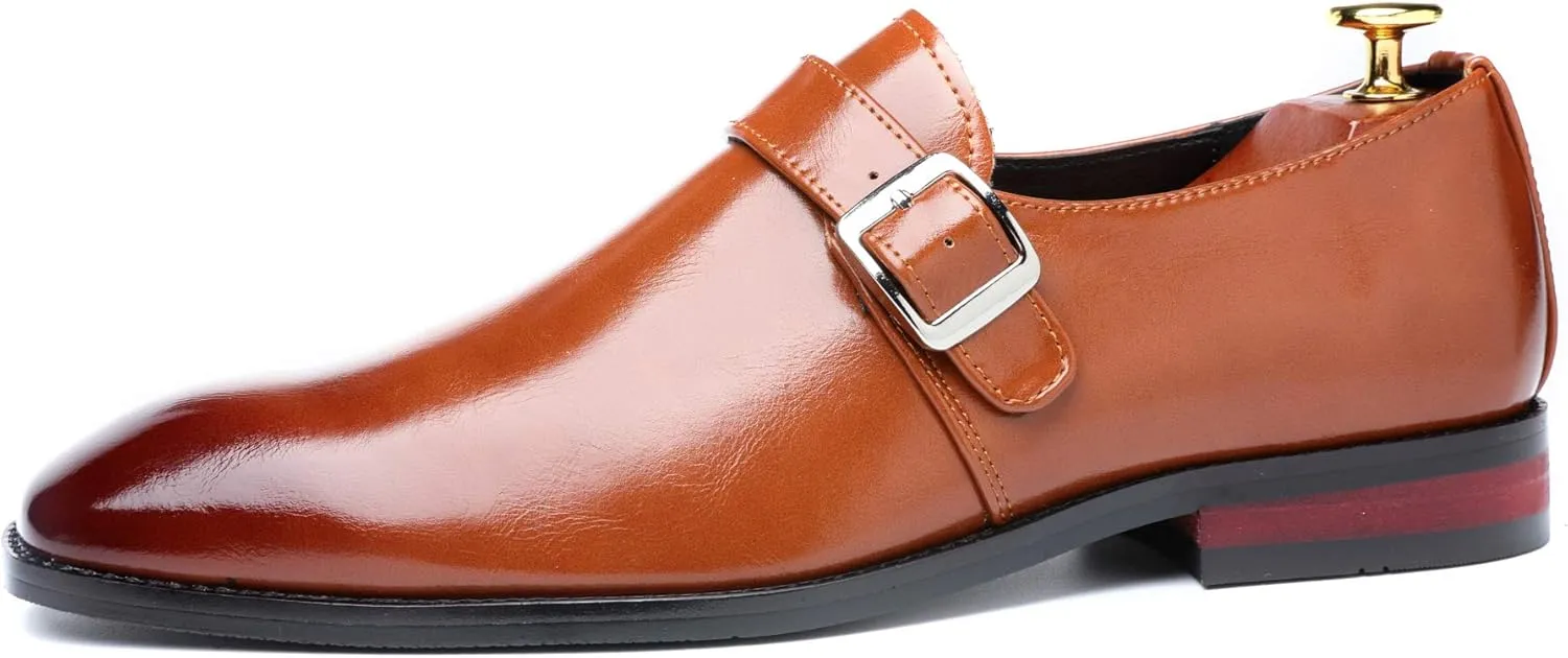 Santimon Mens Dress Shoes Moccasins for Men Slip On Leather Monk Straps Shoes Smoking Slipper Classic Vintage Loafers